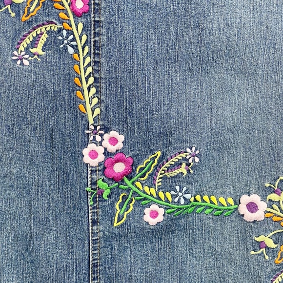 Vintage 90s Y2K Angels Double Slit Denim Maxi Jean Skirt Floral Embroidered 11 - Picture 7 of 10